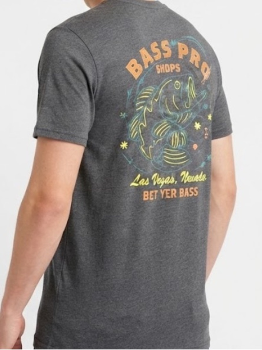 Bass Pro Shops Men's Charcoal Short-Sleeve Graphic Tee with Neon Fish Print